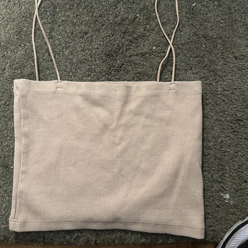 ZARA SPORTS BRA BEIGE RIBBED SIZE MEDIUM